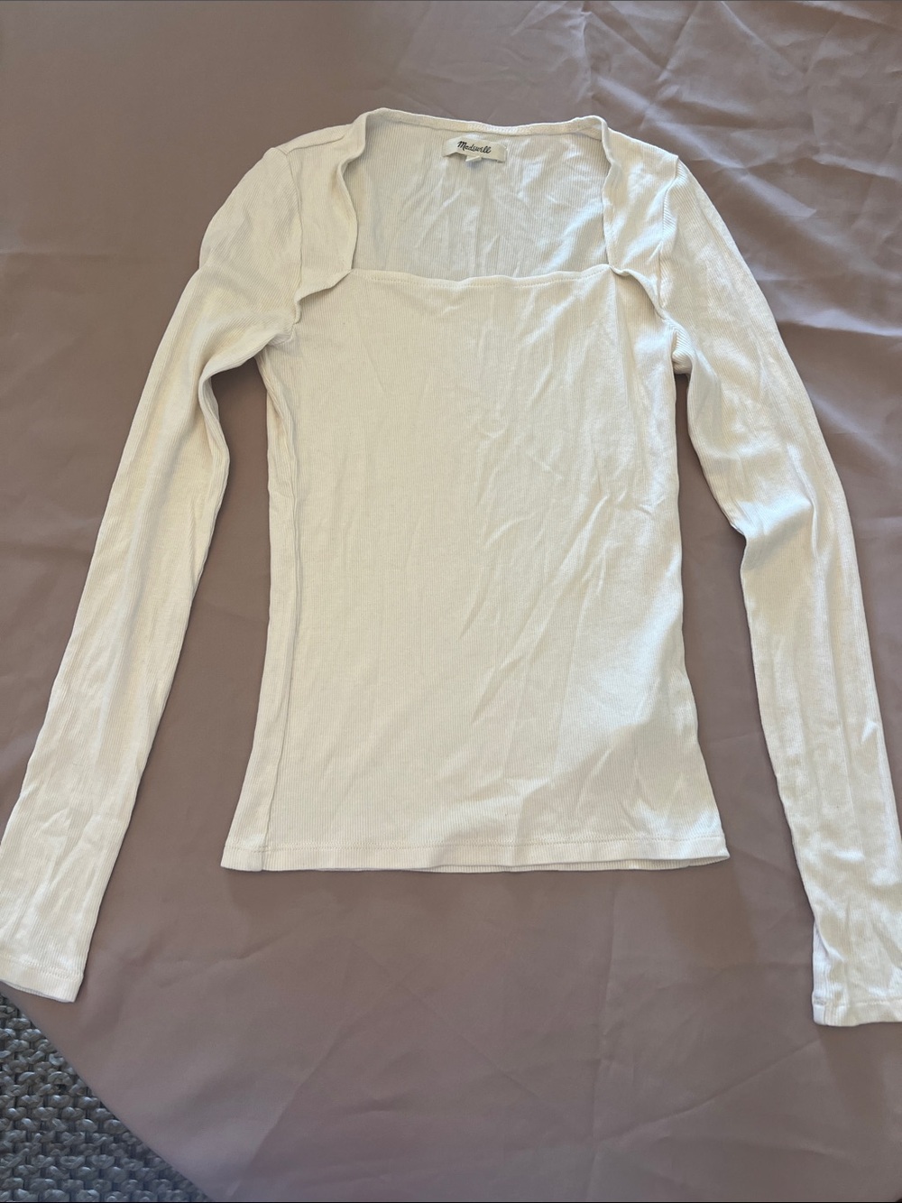Madewell Cream Square-Neck Long Sleeve Top